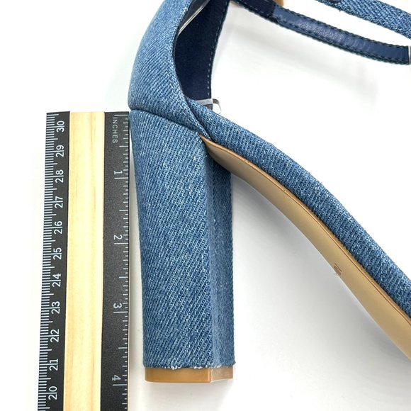 Nine West Womens Size 7.5 Denim Blue Square Toe Block Heels Sandals Shoes 7.5M - Picture 12 of 14